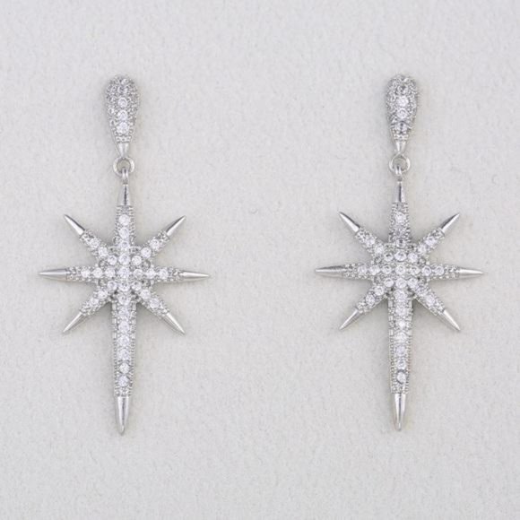 LUXURY STAR 925 STERLING SILVER DIAMOND EARRINGS, NICE EARRINGS, CUTE EARRINGS - Picture 5 of 7